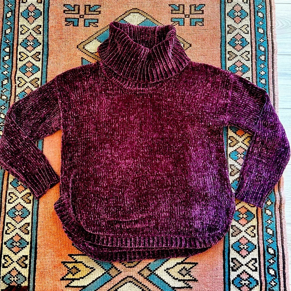 Jones New York purple maroon chenille knit turtleneck sweater sz small